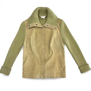 VTG 90s Bagatelle Green Genuine Suede, Ribbed Sweater Sleeve Jacket, 1X